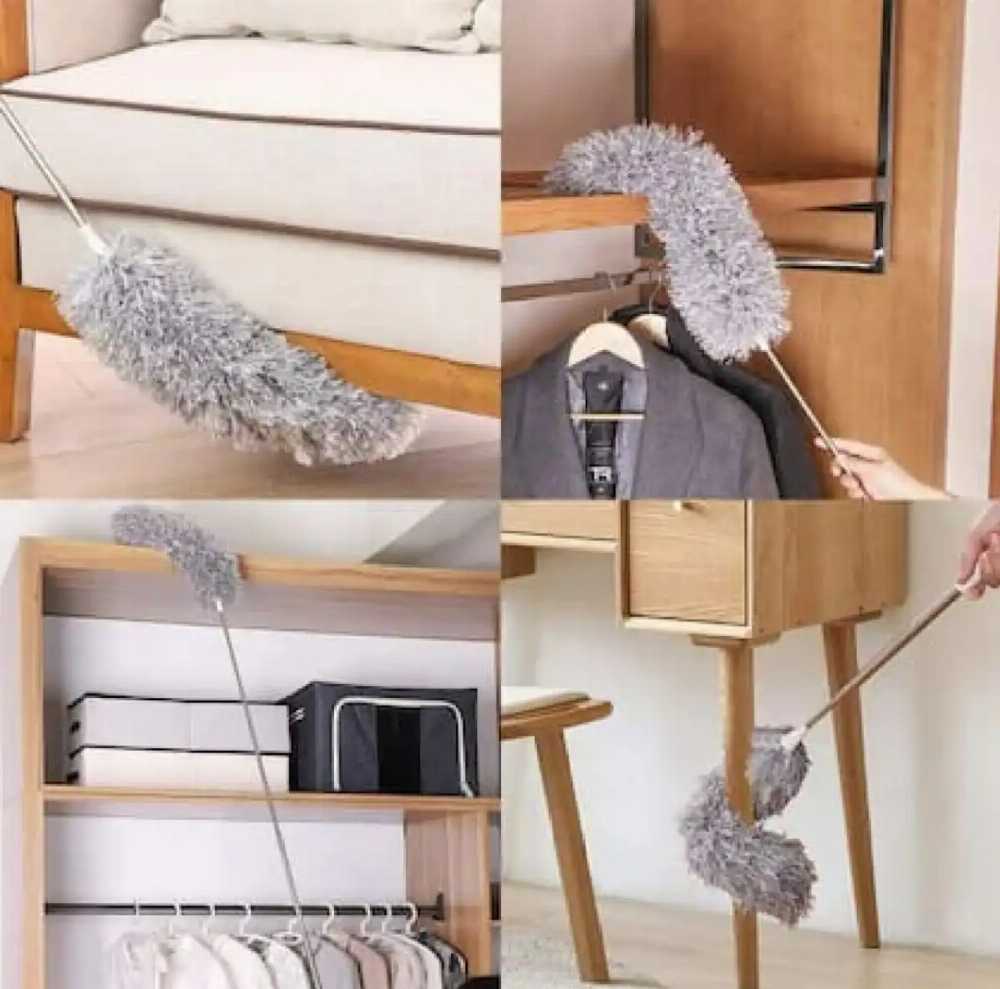 Microfiber Feather Duster Extendable Duster with 100 inches Extra Long Pole, Bendable Head & Long Handle Dusters for Cleaning Ceiling Fan, High Ceiling, Blinds, Furniture & Cars Gray